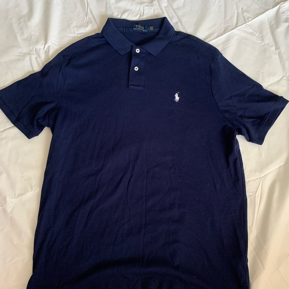 Classic Ralph Lauren Interlock dark blue Polo with white pony.